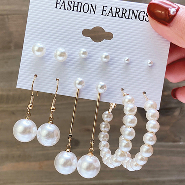 Gold Hoop Earrings - Pearl Punk Set