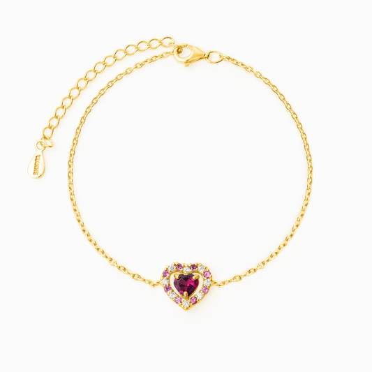 Red Heart Rhodolite Garnet Bracelet in 18k Gold Vermeil
