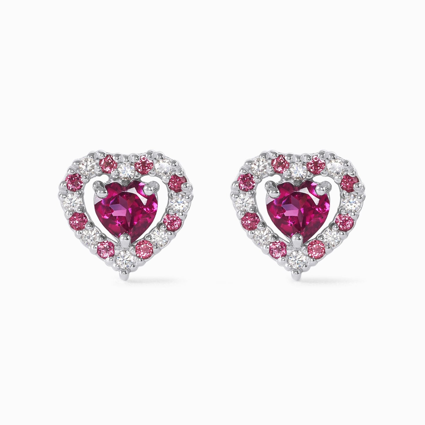 Red Heart Rhodolite Garnet Stud Earrings in Sterling Silver