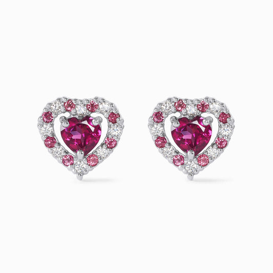 Red Heart Rhodolite Garnet Stud Earrings in Sterling Silver