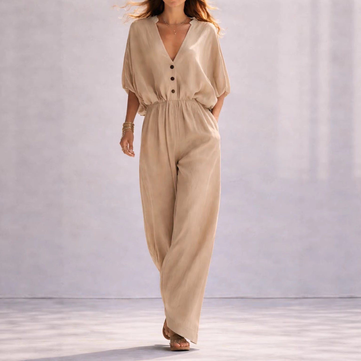 V-Neck Loose Jumpsuit