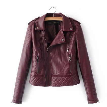 Spring/Autumn Soft Faux Leather Ladies' Motorcyle Zipper Biker Coat