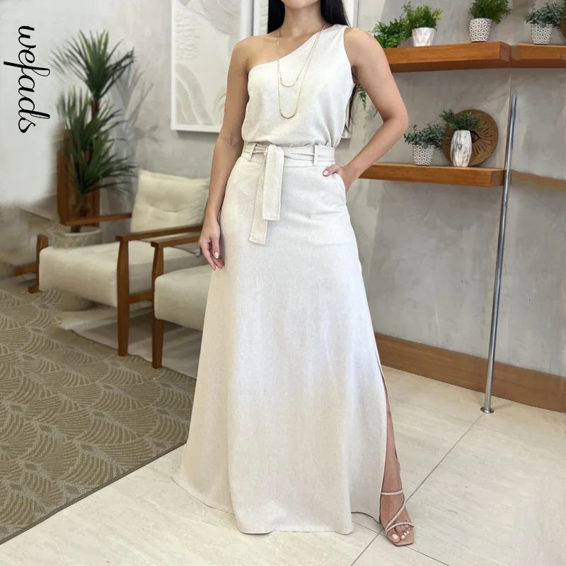 Sleeveless High-Waist Slit Long Dress