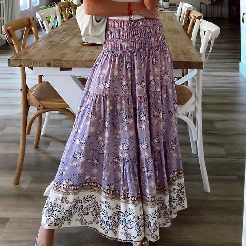 Printed elasticated high waist skirt