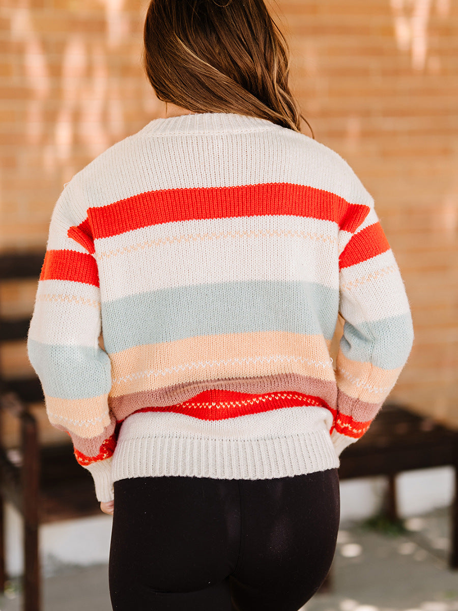 New Stripe Thick Loose Round-Neck Sweater For Women