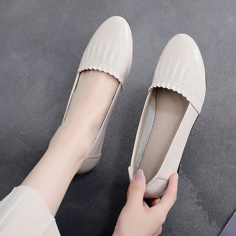 Flat Genuine Leather Office Lady Shoes