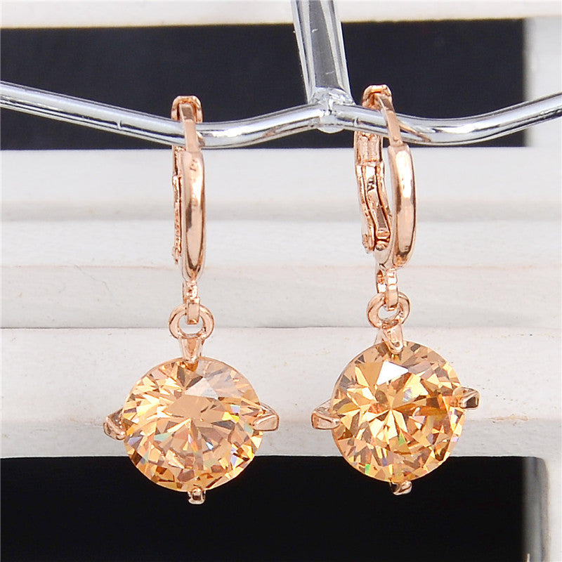 Romantic Gold-Colour Cubic Zirconia Elegant Women's Hoop Earrings