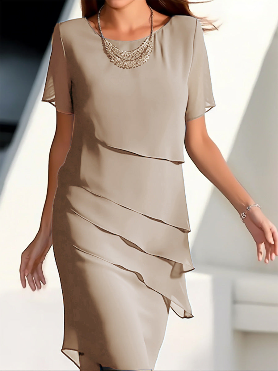 Patchwork Round-Neck Short-Sleeve Dress