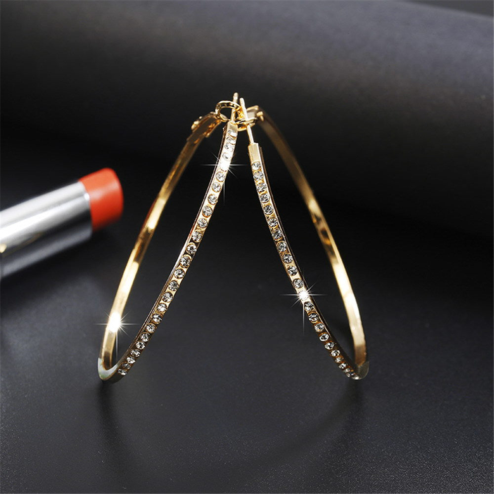 Women's Fashion Gold-Colour Hoop Earrings With Rhinestone