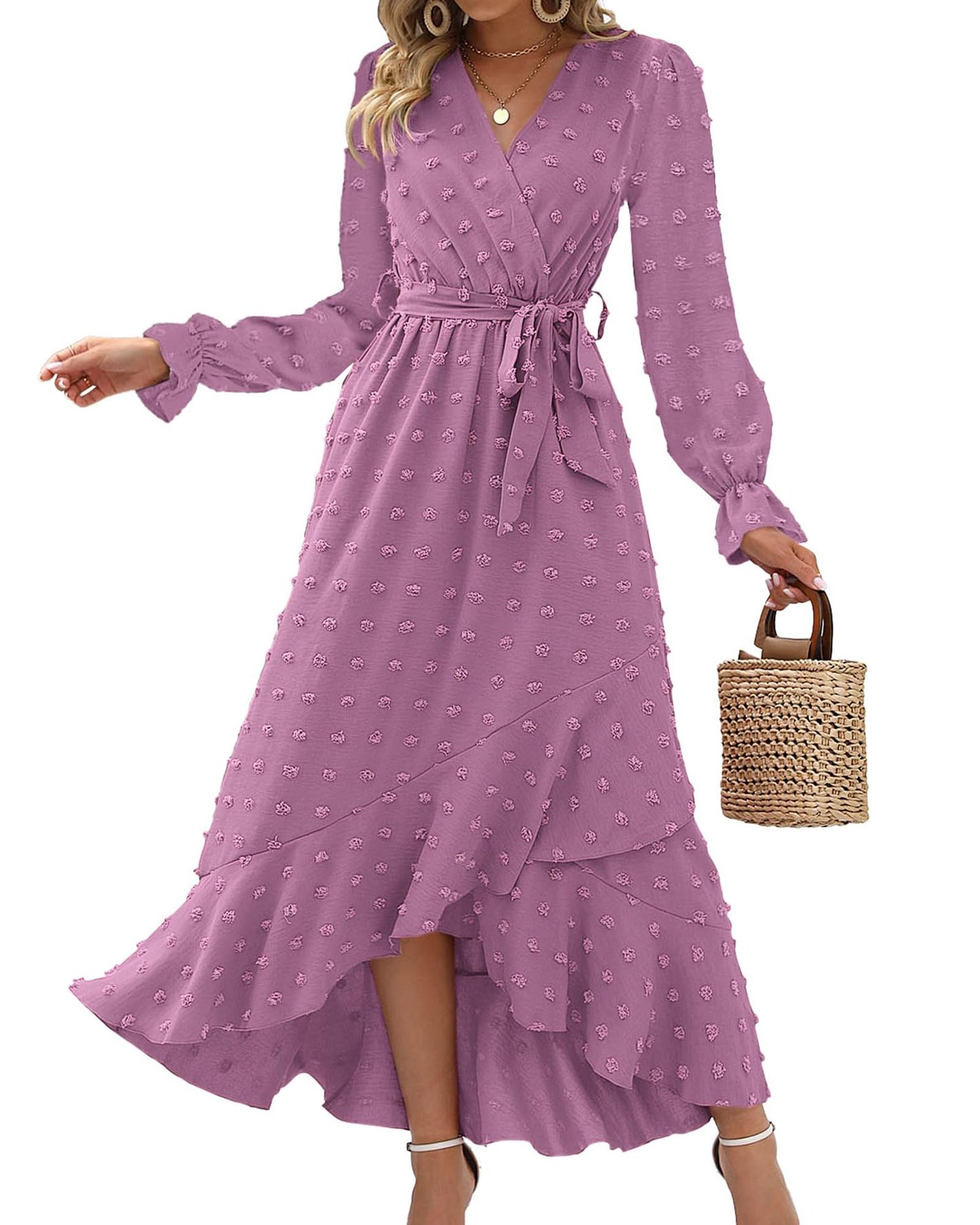 Women's Polka Dot Long-Sleeve Party Dress
