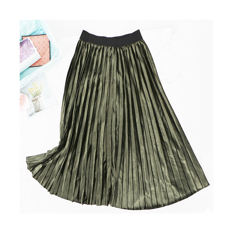 Slim Velvet Pleated Skirt