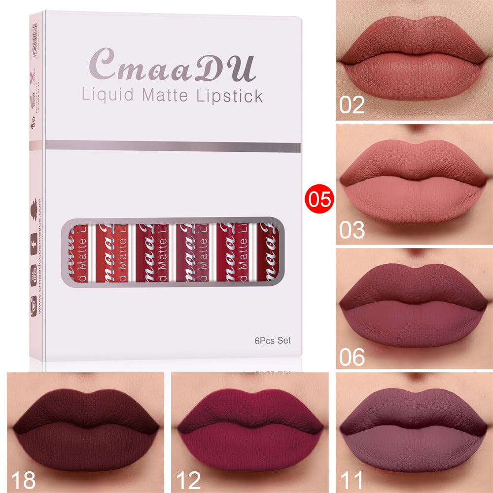 Six Boxes of Matte Non-Stick Cup Waterproof Lipstick - Long-Lasting Lip Gloss