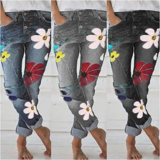 Printed Denim Trousers for Women