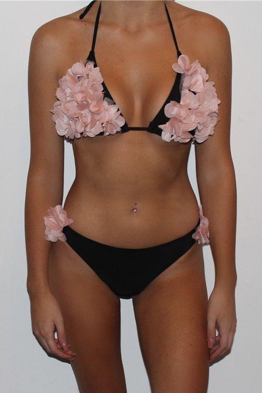 Three-Dimensional Flower Hanging Neck Two-Piece Bikini Set