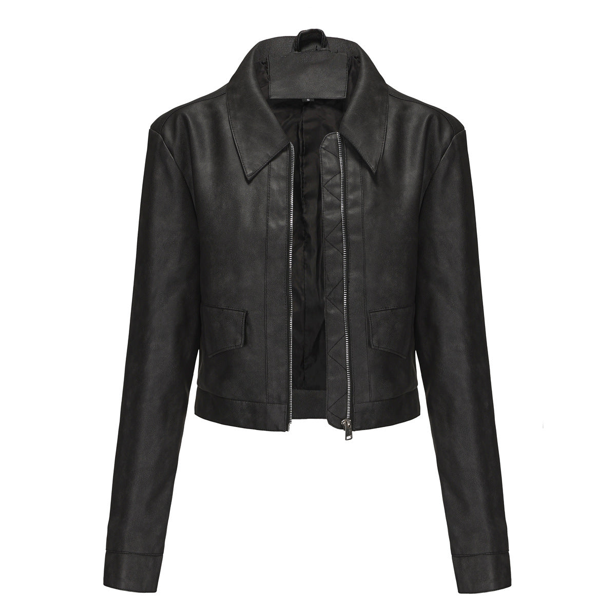 Women's Long-Sleeved Fashionable Faux Leather Jacket