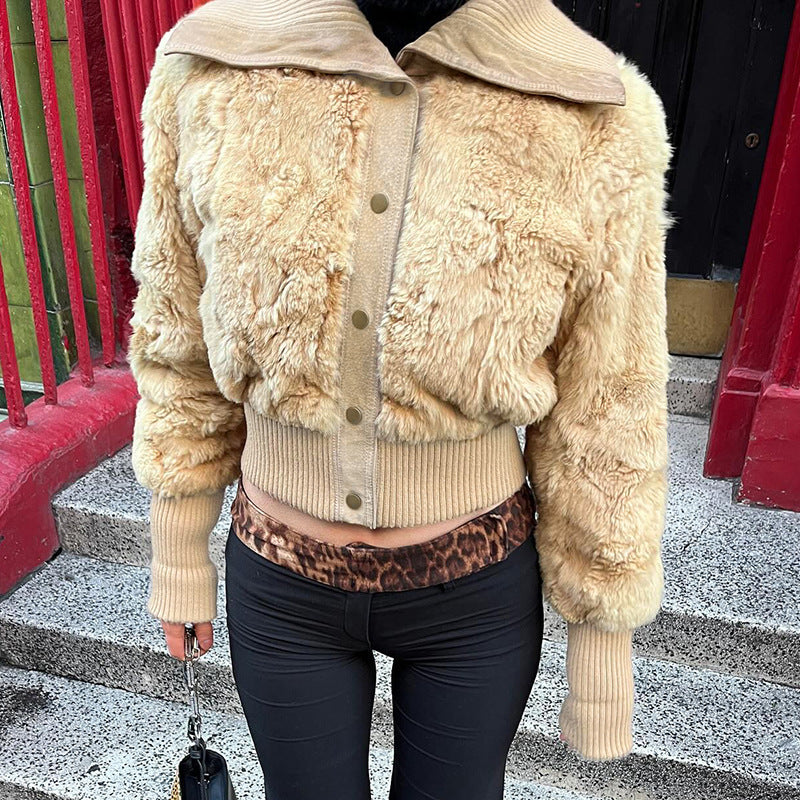 European & American Street Style Short Furry Coat