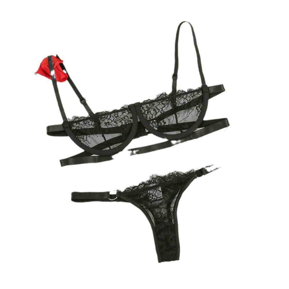 Lace Bralette Strap See-Through Temptation Lingerie Set