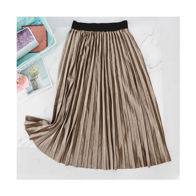 Slim Velvet Pleated Skirt