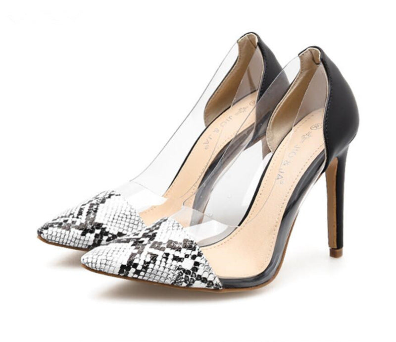 Snake Print Transparent High-Heeled Shoes