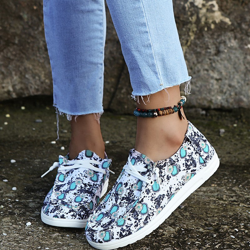 Sunflower Print Flat Casual Canvas Shoes