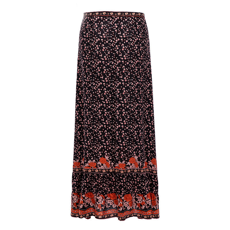 Slit Printed Button Skirt