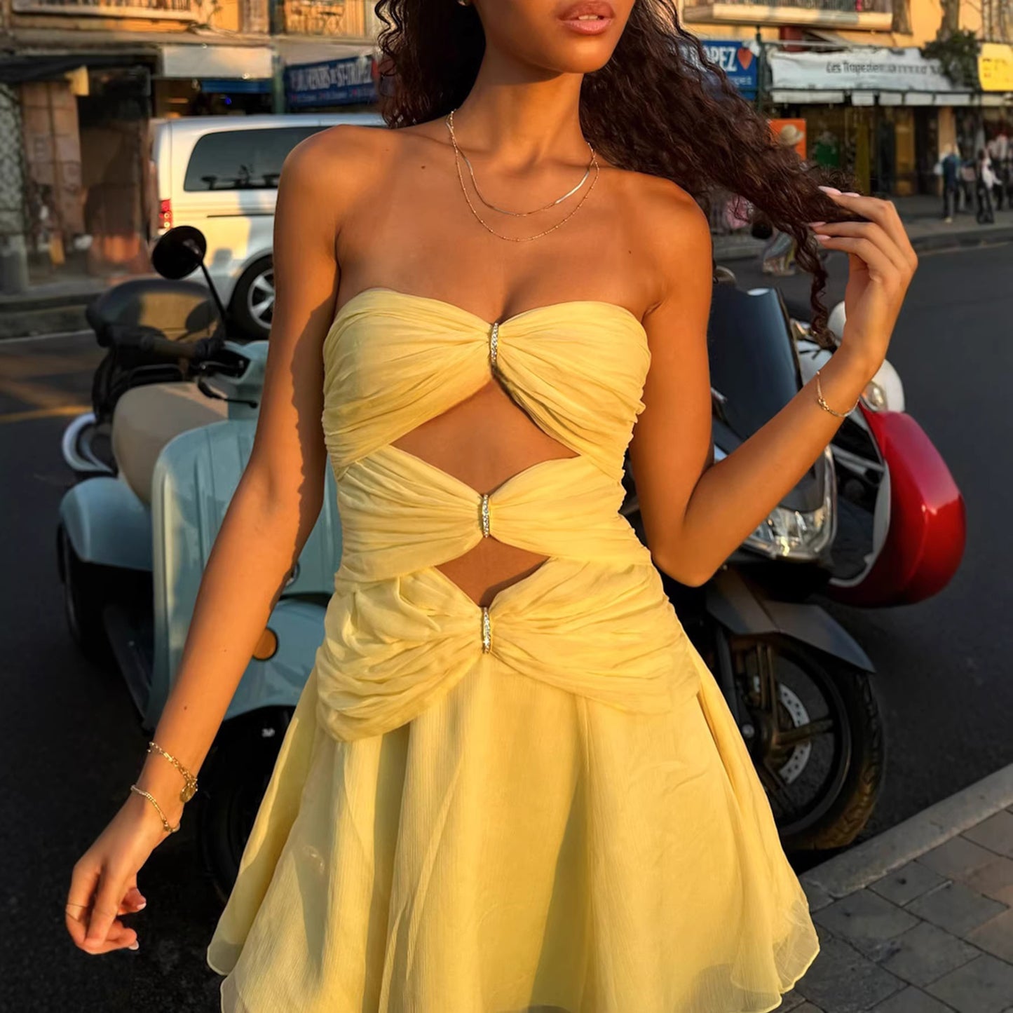 Hollow-Out Short Dress