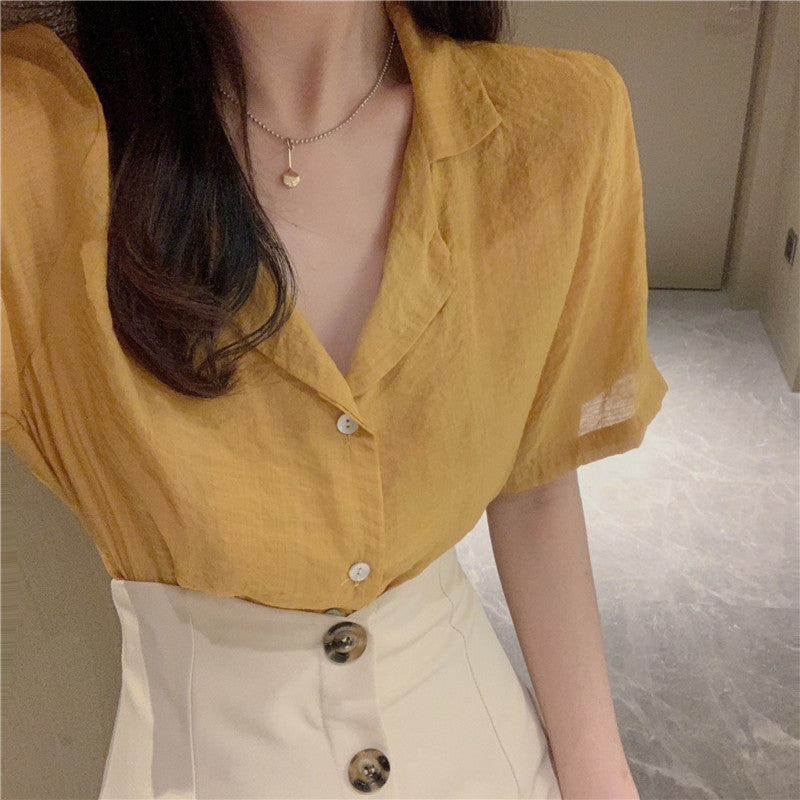 V-neck single-breasted retro umbrella skirt
