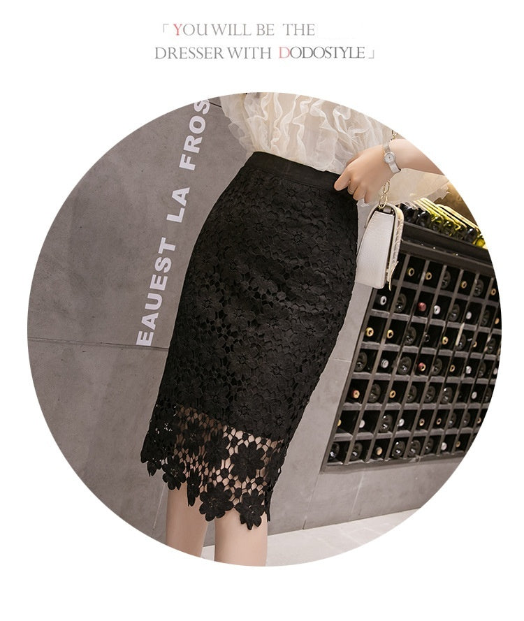 High-Waist Crocheted Hollow Slit Sheath Skirt