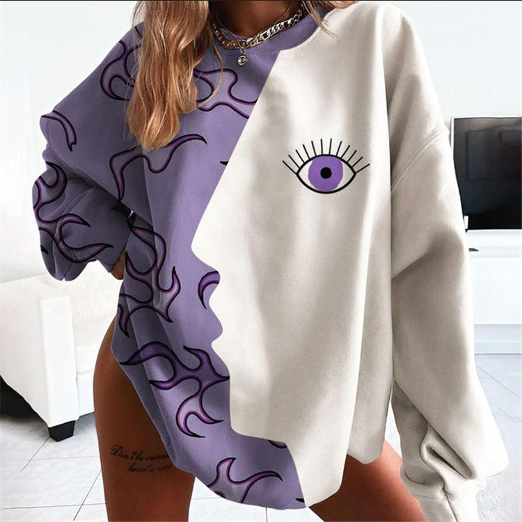 Long-Sleeve Printed Round-Neck Mid-Length Sweater For Women