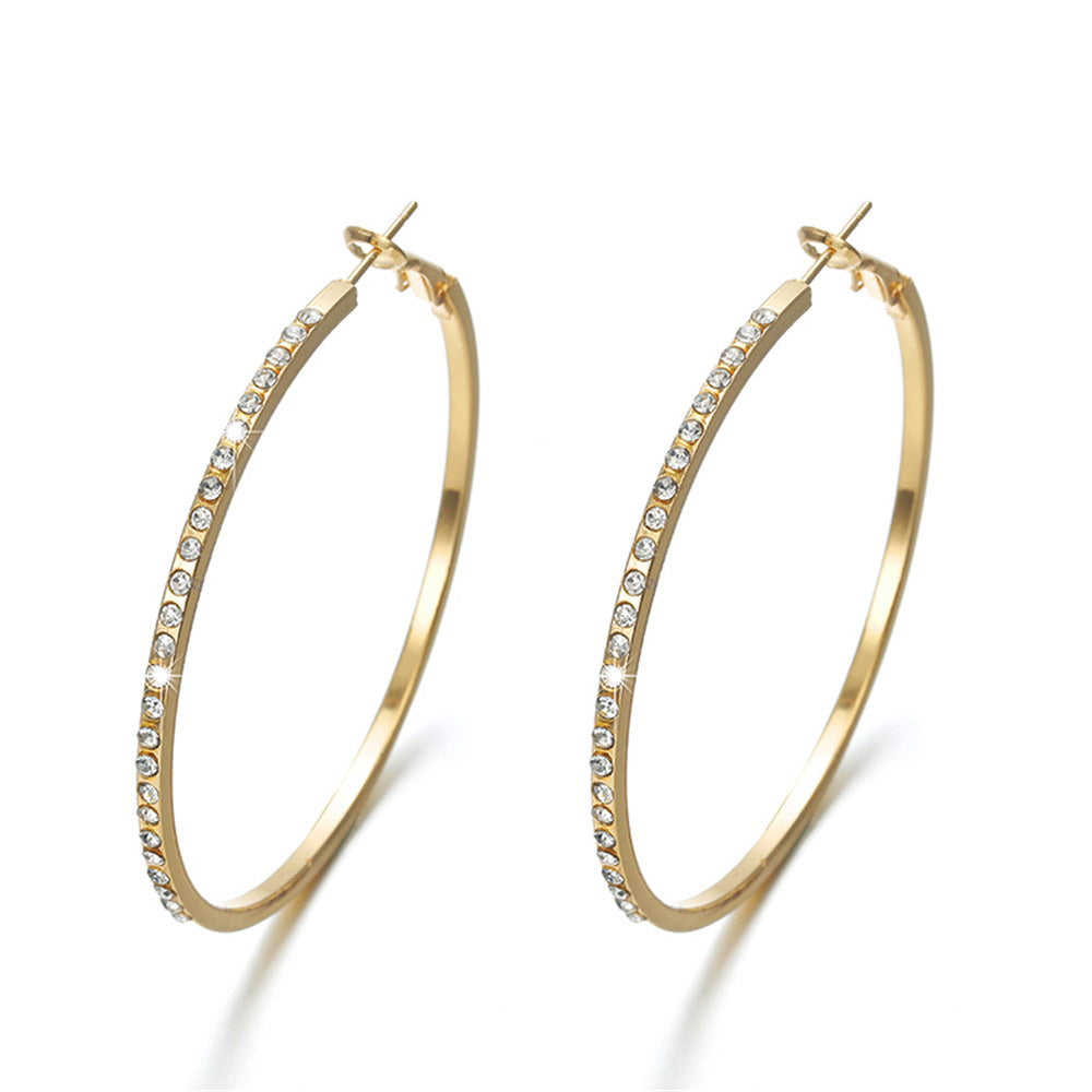 Women's Fashion Gold-Colour Hoop Earrings With Rhinestone