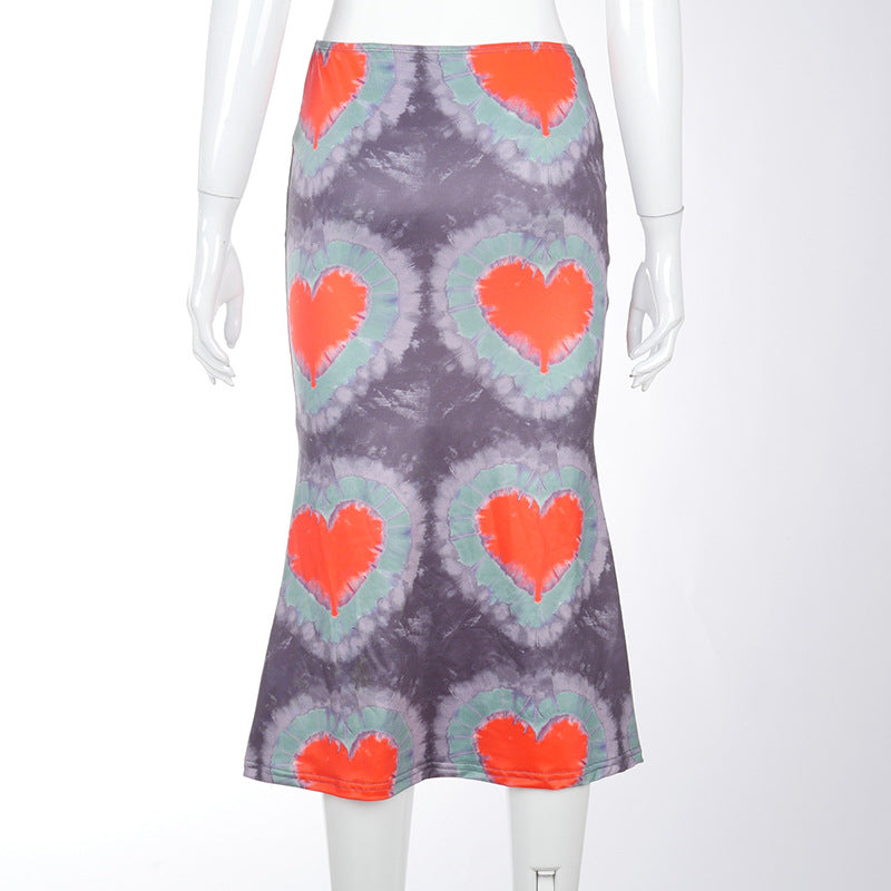 Spring New Love Printing Casual Bag Hip Half-Length Low-Waist Long Skirt