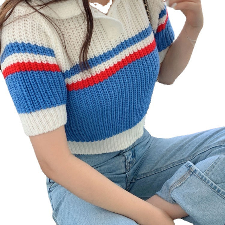 Knitted Short-Sleeve Top For Women