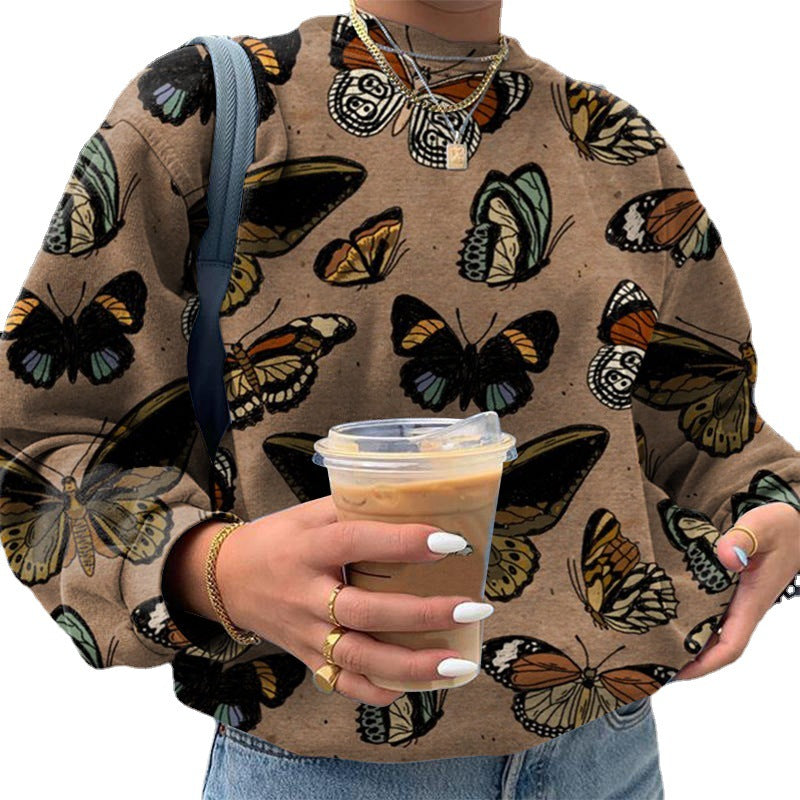 Butterfly Print Sweater - Loose