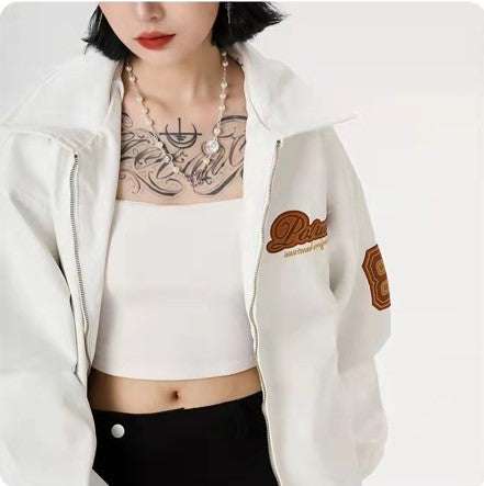 Motorcycle Suit Stand Collar Leather Jacket For Women