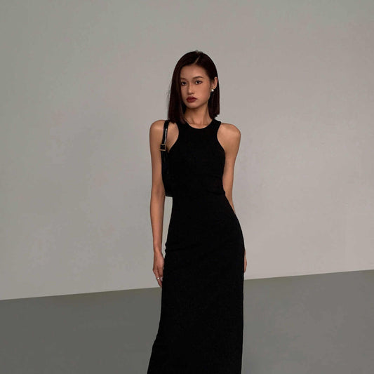 Black French Vest Long Dress