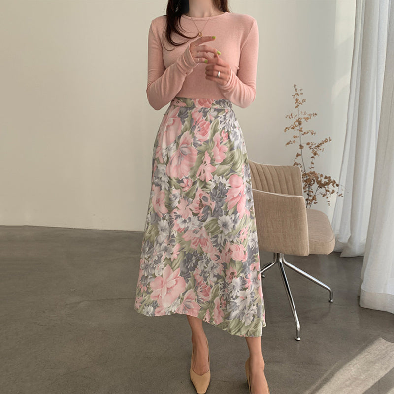 Flower High-Waist Straight Tube Long Skirt