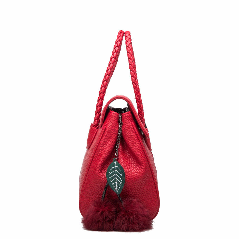 Lychee Pattern Leather Handbag