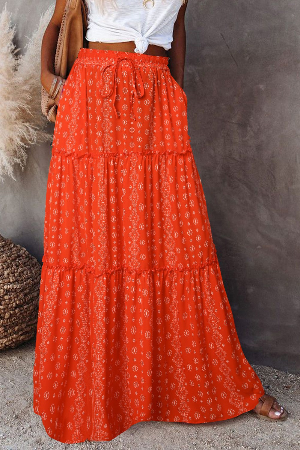 Bohemian-Style Loose Casual High-Waist Long Skirt