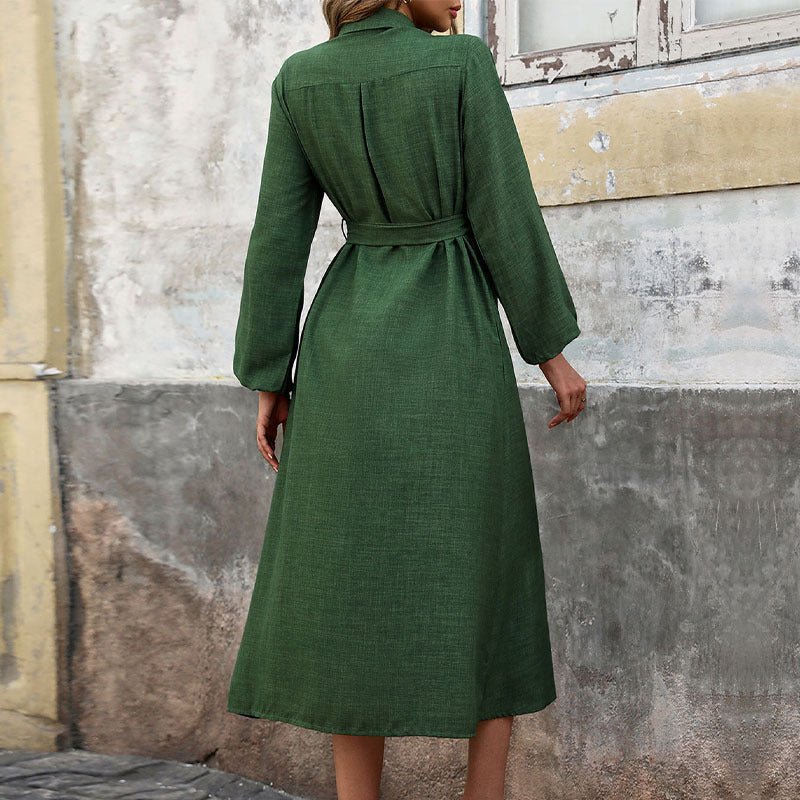 New Turn-Down-Collar Long-Sleeve Dress