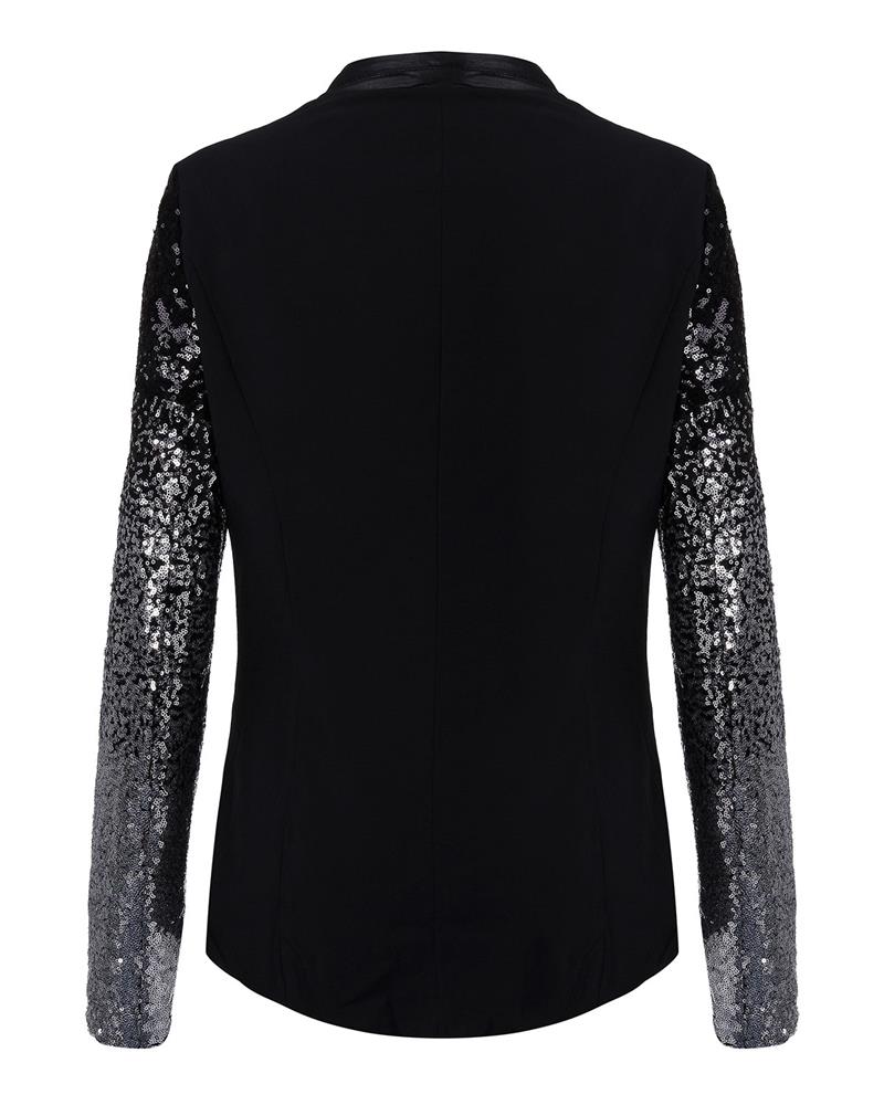 Women Thin Jacket Coat 2021 Spring Autumn Long Sleeve Lapel Fashion Silver Black Sequin Elegant Slim Work Blazers Suit feminino