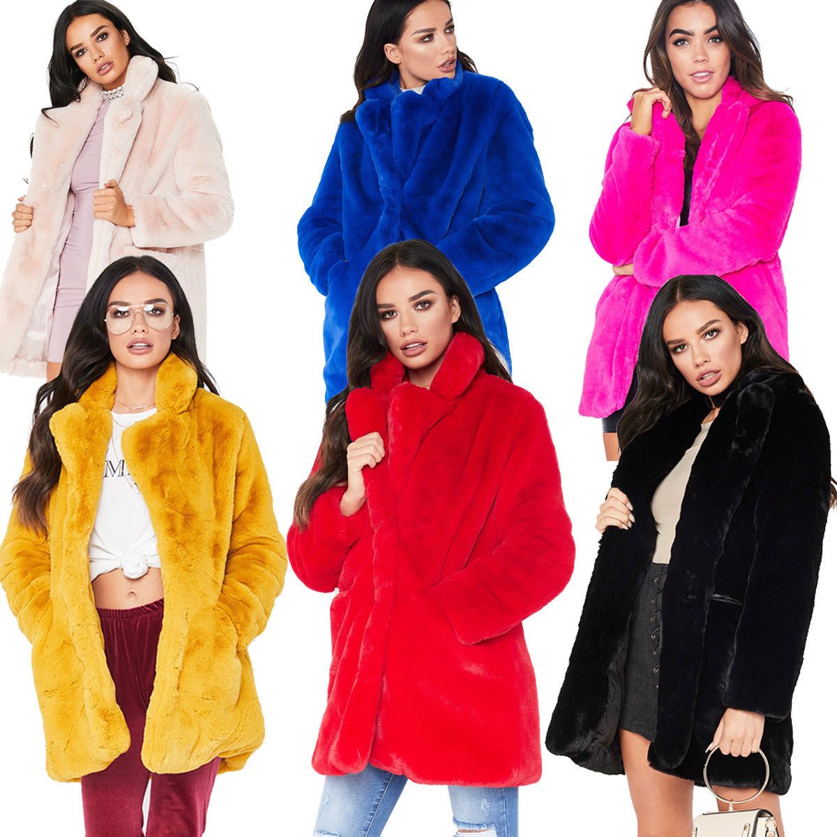 Faux Fur Long-Sleeve Coat For Women