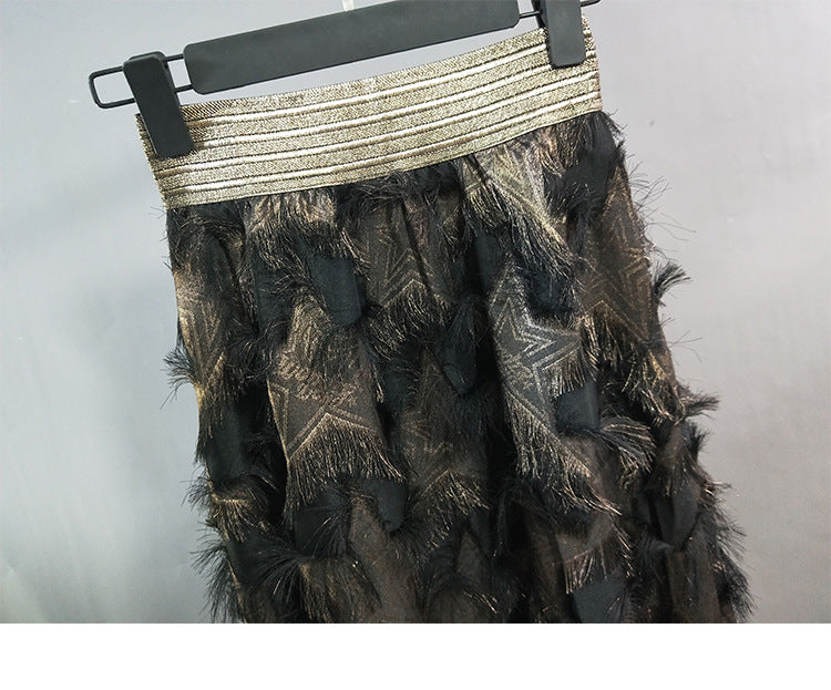 Elastic-Waist Long Feather Skirt
