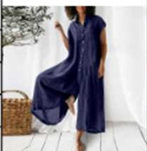 Europeanstyle Womens Casual Solid-colored,Short-sleeved, Mediumlength Cottonlinen Shirt And Pants Set