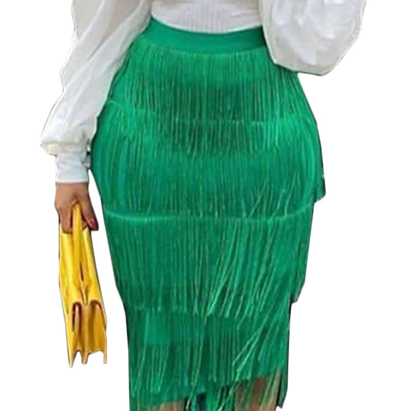 Ladies' High-Waist Fringed Skirt