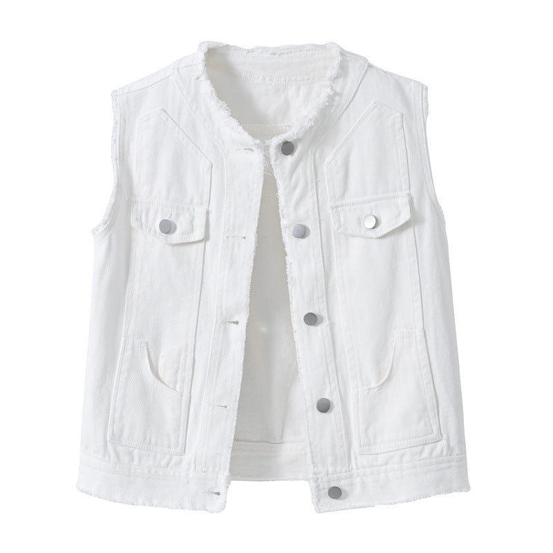Candy-Colored Sleeveless Waistcoat With Raw Hem Womens Top