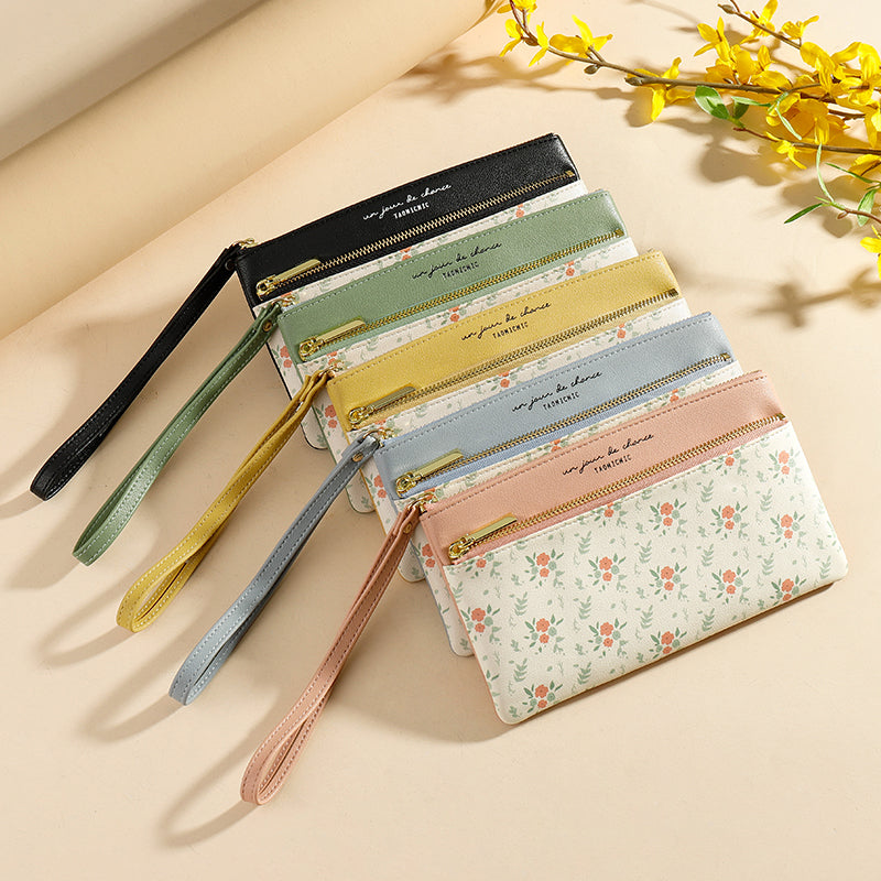 Women's Long Wallet Korean Style Large-capacity Hand Zipper Bag Floral Leather Long Purses And Handbags Women Bags