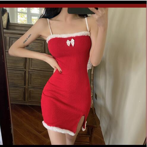 Tight-Fitting Split-Thigh Christmas Dress