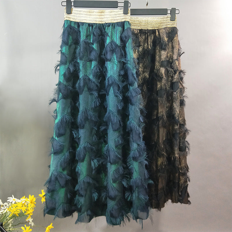 Elastic-Waist Long Feather Skirt