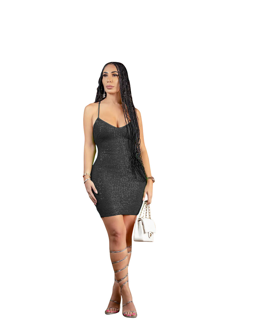 European And American-style Slim-fit Strap Sequin Evening Gown