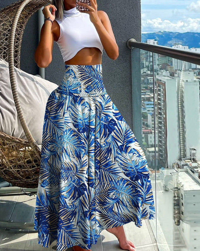 Elastic High-Waist Boho Print Skirt